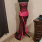 Robe de soirée en satin rose magnifique et élégante, style rétro, longue et longue, avec perles, traînante, princesse, gh3447