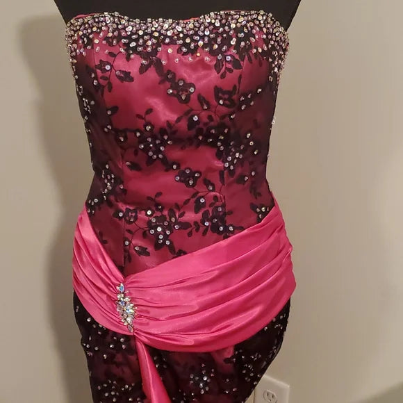 Robe de soirée en satin rose magnifique et élégante, style rétro, longue et longue, avec perles, traînante, princesse, gh3447