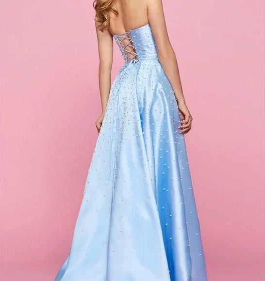 Blau mode elegante exquisite perle perlen lange satin ballkleid abendkleid gh3308
