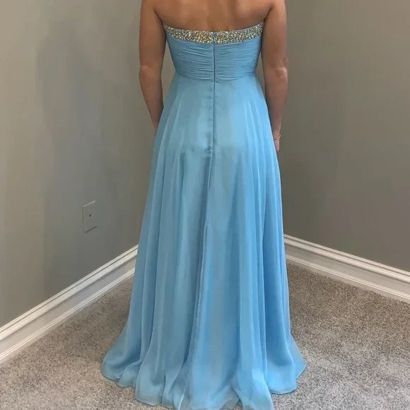 Robe de soirée longue en tulle à paillettes et perles, élégante et vintage, bleue, robe de demoiselle d'honneur, gh3455