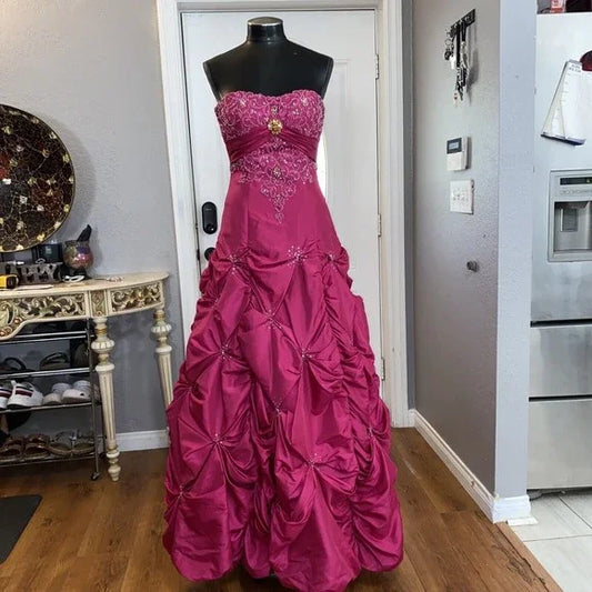 Wunderschönes, elegantes, exquisites, langes Ballkleid aus Satin mit Perlen im Vintage-Stil in Rosa, Quinceanera-Abendkleid, formelles Kleid gh3486