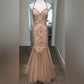 Champagne Pink/Gold Gorgeous Exquisite Beaded Strapless Elegant Long Fishtail Mermaid Slim Fit Ball Gown Evening Gown Party Dress gh3246