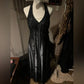 Robe de soirée longue en tulle, élégante, noire et grise, discrète, magnifique, exquise, avec perles, gh3149