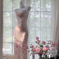 Robe de soirée longue en mousseline de soie rose à fleurs délicates, robe de soirée, robe d'anniversaire, robe de rendez-vous, gh4161