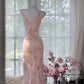 Robe de soirée longue en mousseline de soie rose à fleurs délicates, robe de soirée, robe d'anniversaire, robe de rendez-vous, gh4161