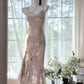 Light Pink Floral Elegant Romantic Long Chiffon Ball Gown Evening Dress Party Dress gh4402