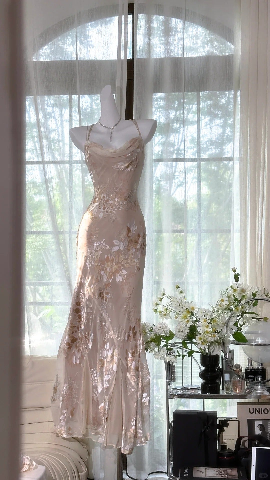 Light Pink Floral Elegant Romantic Long Chiffon Ball Gown Evening Dress Party Dress gh4402