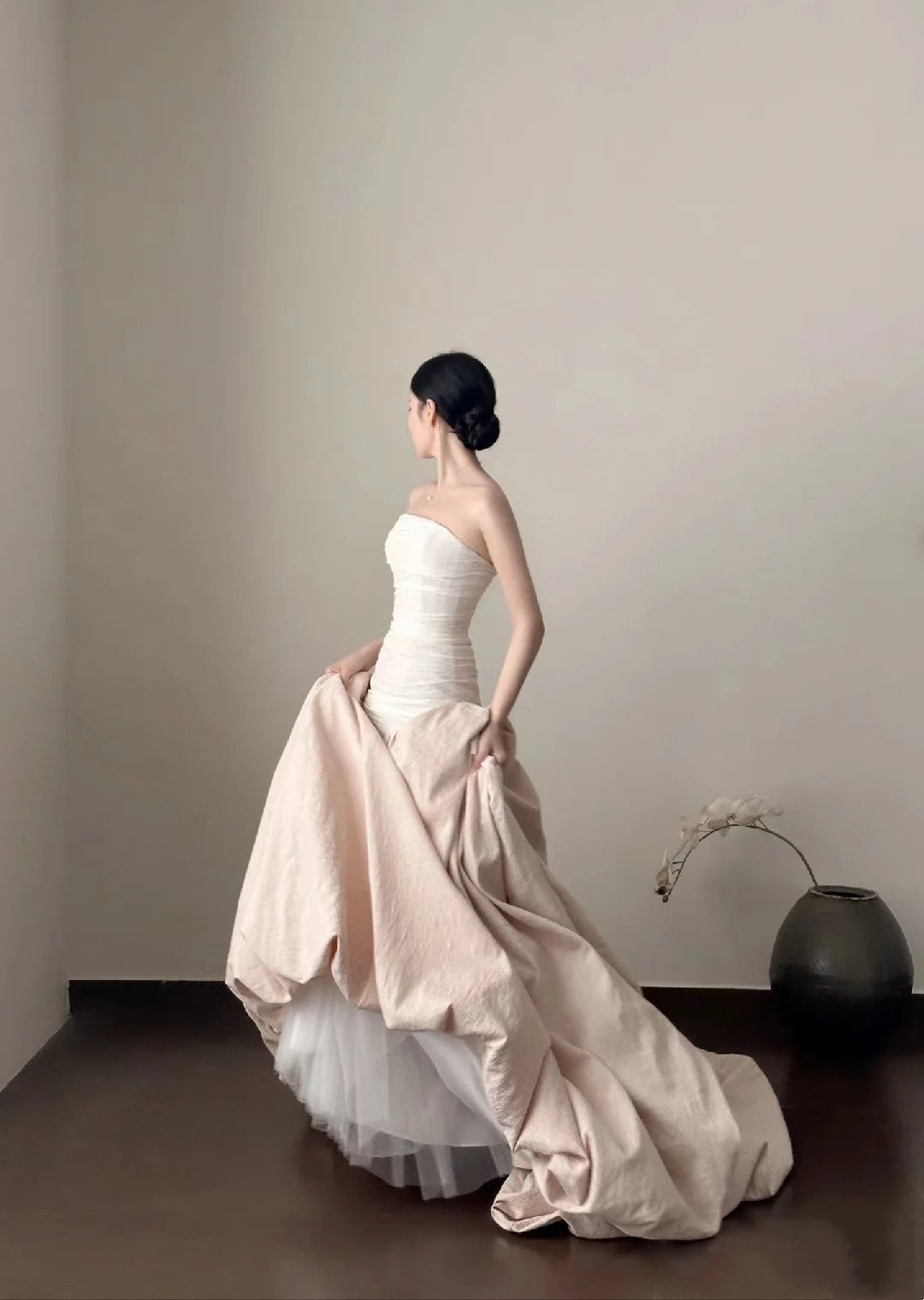 Robe de soirée longue en tulle, élégante et tendance, blanche et rose, robe de mariée gh4173