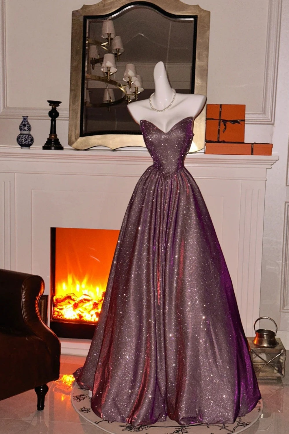 Lila, modisches, wunderschönes, glänzendes, elegantes langes Kleid gh6645