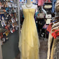 Yellow Elegant Sweet Sleeveless A-Line Tulle Long Chiffon Ball Gown Party Dress Bridesmaid Dress Wedding Guest Party Dress gh4116