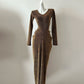 Brown Shiny Sexy Fashion Elegant Long Sleeve Long Sequin Exquisite Beaded Ball Gown Evening Gown Party Dress Prom Gown gh4040