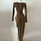 Brown Shiny Sexy Fashion Elegant Long Sleeve Long Sequin Exquisite Beaded Ball Gown Evening Gown Party Dress Prom Gown gh4040