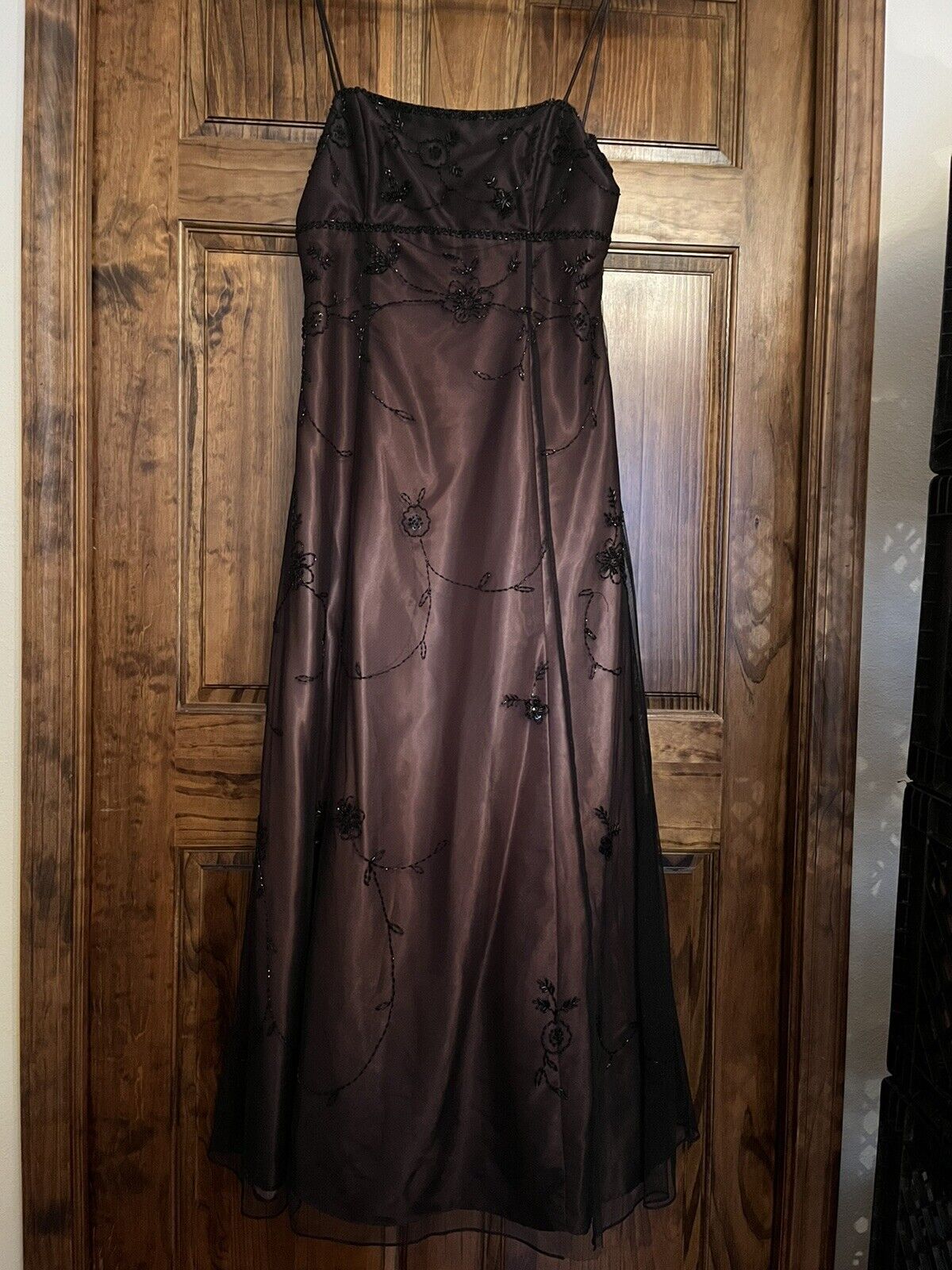 Rosa Braun Vintage Exquisite Perlen Spaghetti Strap Lange Tüll Elegante Ballkleid Abendkleid Partykleid Ballkleid gh3153
