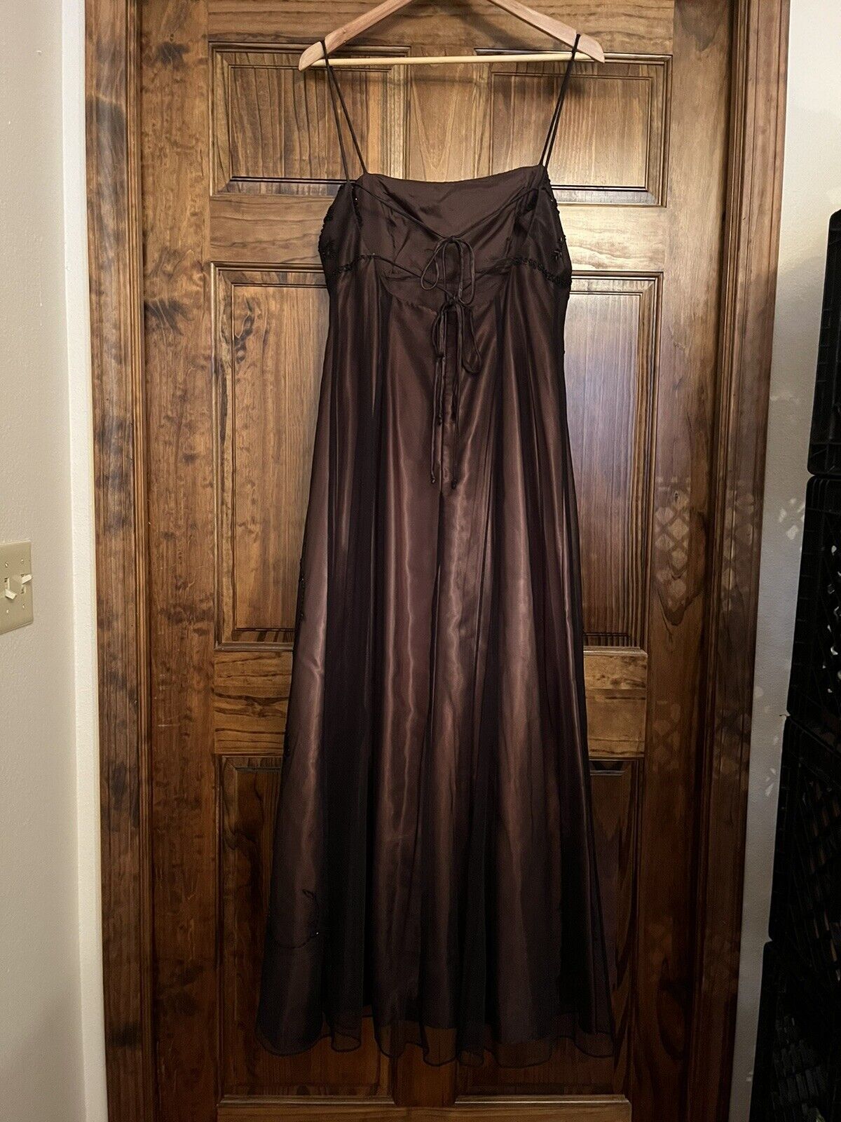 Rosa Braun Vintage Exquisite Perlen Spaghetti Strap Lange Tüll Elegante Ballkleid Abendkleid Partykleid Ballkleid gh3153