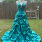 Green Gorgeous Vintage Strap Long Elegant Satin Pleated Ball Gown Evening Dress gh3311