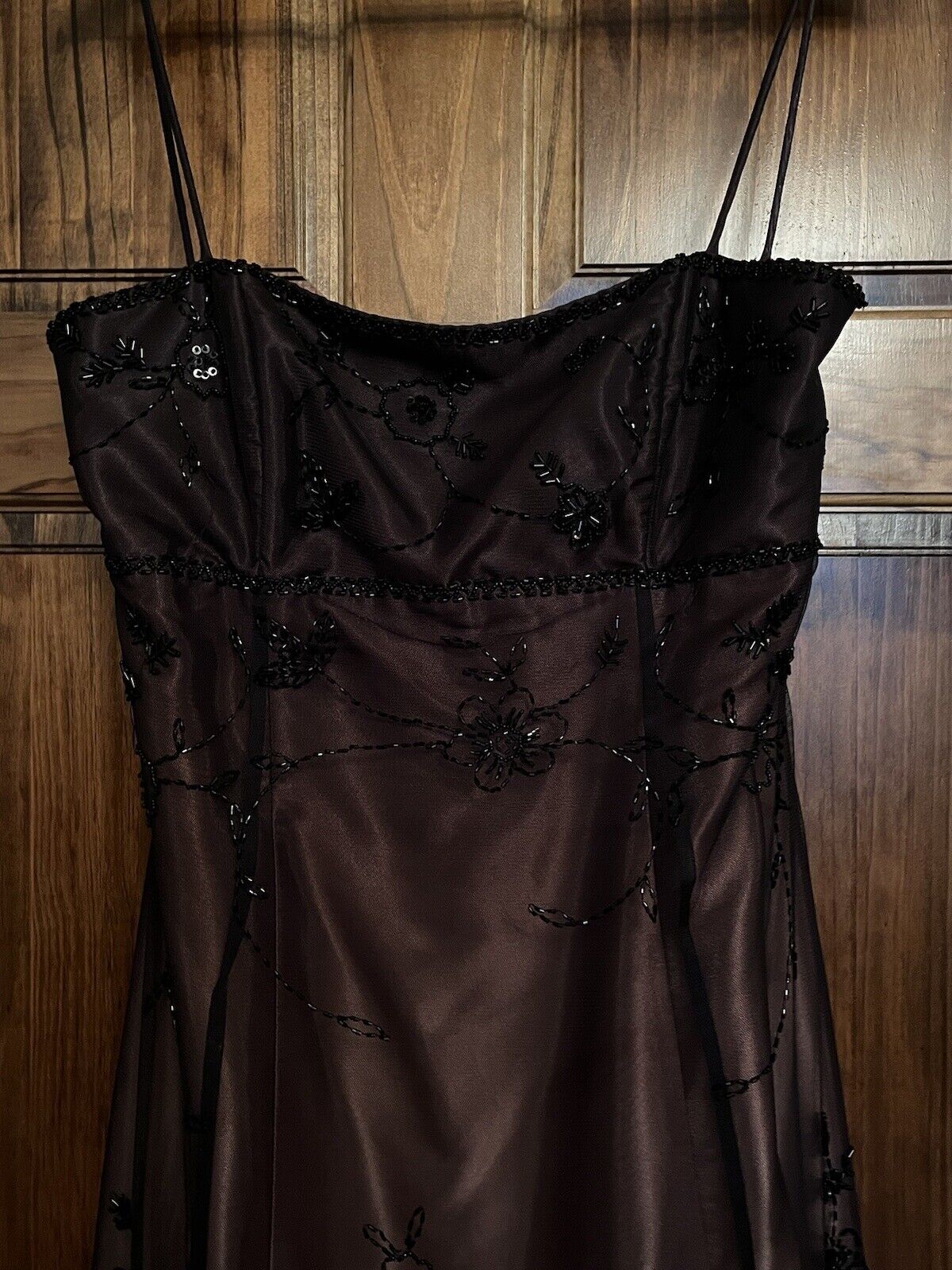 Rosa Braun Vintage Exquisite Perlen Spaghetti Strap Lange Tüll Elegante Ballkleid Abendkleid Partykleid Ballkleid gh3153