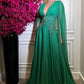 girlhomeshops-Green Long-Sleeved Evening Gown With A Shimmering Chiffon Deep V-Neck gh6263