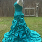 Green Gorgeous Vintage Strap Long Elegant Satin Pleated Ball Gown Evening Dress gh3311