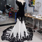 Black gorgeous exquisite lace V-neck backless long floor-length trailing satin sexy elegant ball gown evening dress wedding dress gh3456