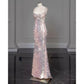 Rosa, wunderschönes, funkelndes, hübsches Meerjungfrau-Ballkleid mit abnehmbarer Schleife, lang, elegant, mit Pailletten, formelles Ballkleid, Abendkleid, Partykleid, gh3544
