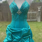 Green Gorgeous Vintage Strap Long Elegant Satin Pleated Ball Gown Evening Dress gh3311