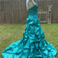 Green Gorgeous Vintage Strap Long Elegant Satin Pleated Ball Gown Evening Dress gh3311