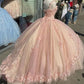 Pink/purple/green sweet lace applique long tulle quinceanera dress Ball gown evening dress gh909