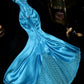 Robe de soirée longue en satin bleu avec strass, magnifique robe de soirée, robe d'anniversaire, gh4457