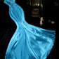 Robe de soirée longue en satin bleu avec strass, magnifique robe de soirée, robe d'anniversaire, gh4457