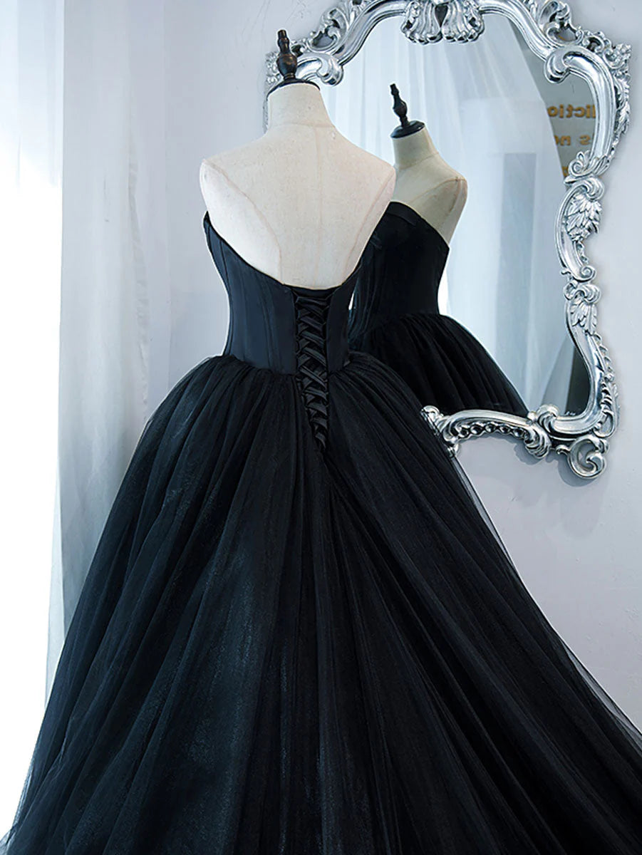 Robe de soirée longue en tulle noire élégante et stylée 10152