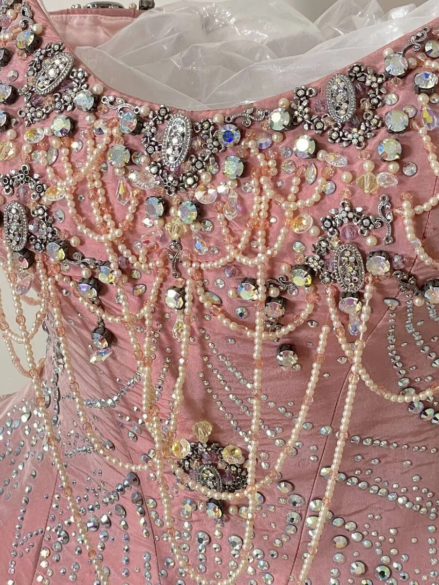 Girlhomeshops-Pink Gorgeous Beaded Sparkling Elegant Long Tulle Ball Gown gh5320