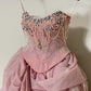 Girlhomeshops-Pink Gorgeous Beaded Sparkling Elegant Long Tulle Ball Gown gh5320