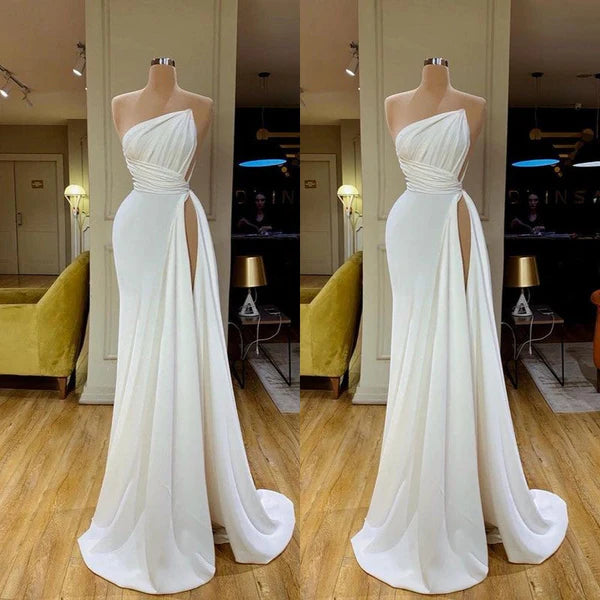 weiße einfache Abendkleider lange billige elegante bescheidene Meerjungfrau reizvolle formale Partei-Abschlussball-Kleider gh2187