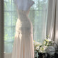 Girlhomeshops-Weißes, perlenbesetztes, elegantes Spaghettiträger-Lang-Chiffon-Ballkleid, Abendkleid, Partykleid, Date-Kleid, gh5082