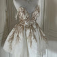 Robe de soirée courte à paillettes dorées et blanches, brillante, magnifique, mignonne, élégante et sophistiquée, style princesse, robe de bal, robe de soirée, gh4166