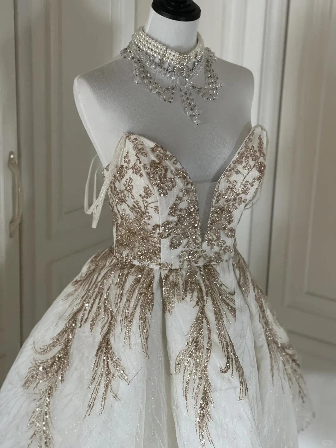 Robe de soirée courte à paillettes dorées et blanches, brillante, magnifique, mignonne, élégante et sophistiquée, style princesse, robe de bal, robe de soirée, gh4166