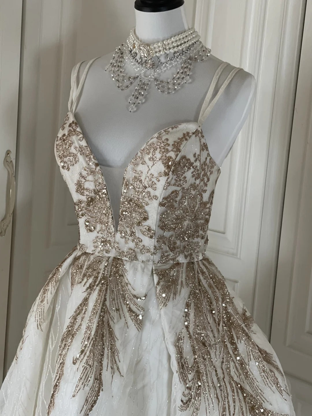 Robe de soirée courte à paillettes dorées et blanches, brillante, magnifique, mignonne, élégante et sophistiquée, style princesse, robe de bal, robe de soirée, gh4166