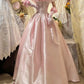 Pink Vintage Elegant Floral Beading Fashion Long Satin Ball Gown Evening Dress Graduation Dress Birthday Dress Quinceañera Dress gh4259