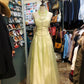 Gelbes exquisites elegantes langes Tüll-Abendkleid Geburtstagspartykleid Ballkleid gh4282