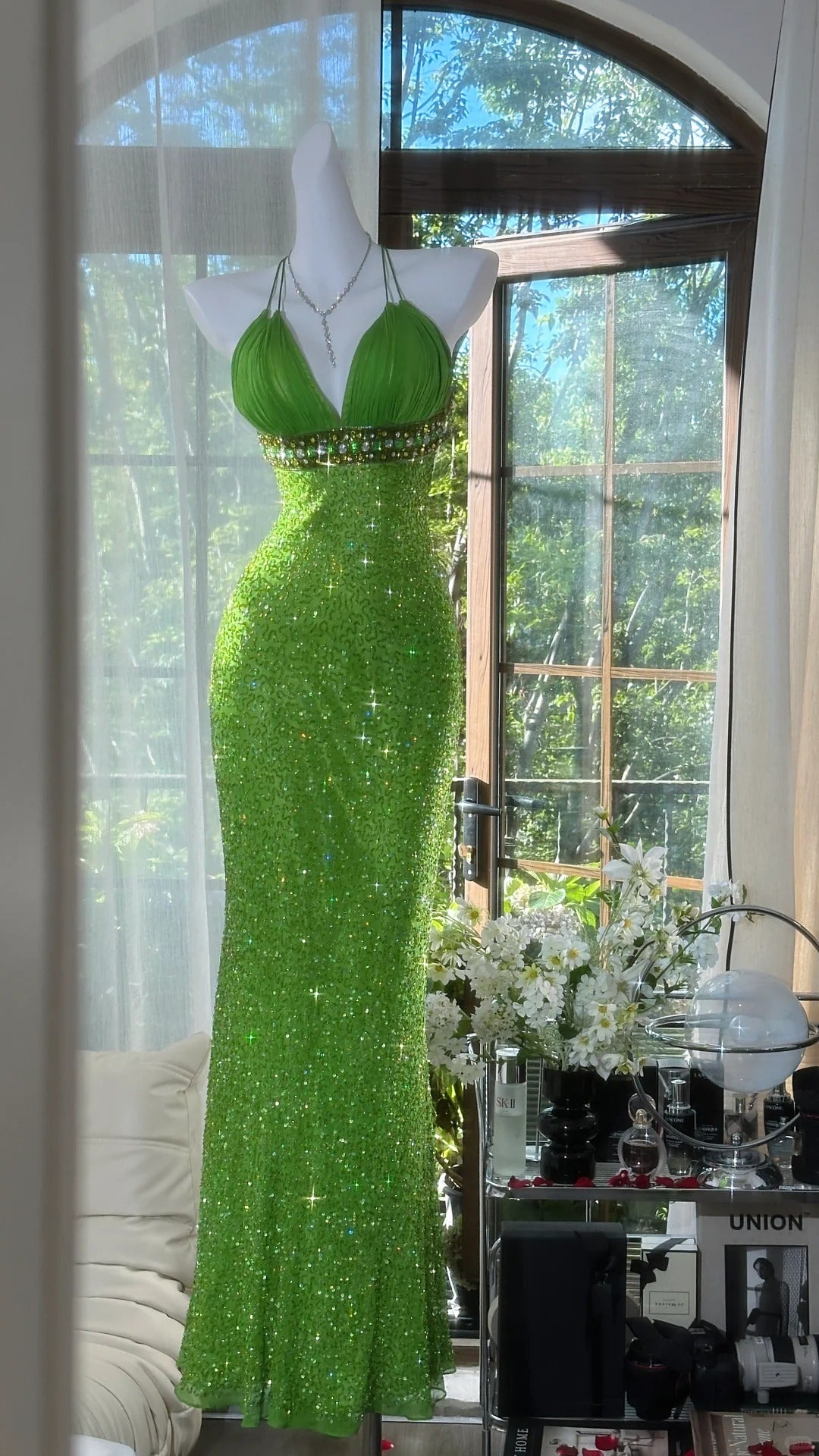 ✨Girlhomeshops-Green shiny exquisite gorgeous long chiffon Prom dress evening dress party dress gh4988