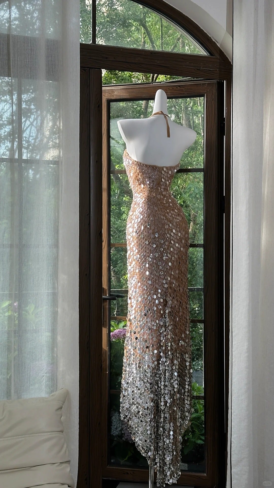 Brown Shiny Elegant Long Sequined Tulle Ball Gown Evening Dress Party Dress gh4612