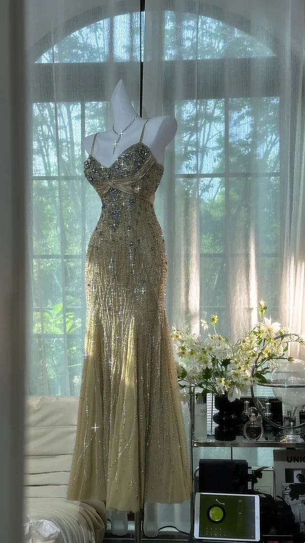 Vintage Beading Long Elegant Chiffon Homecoming Dress Ball Dress Evening Dress Birthday Party Dress Date Dress Prom Dress gh4681