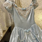 Blue Vintage Elegant Floral Long Satin Floor Length Ball Gown Evening Dress gh4415