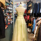 Gelbes exquisites elegantes langes Tüll-Abendkleid Geburtstagspartykleid Ballkleid gh4282