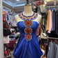 Blaues Edelstein langes Satin Ballkleid, Bankettkleid, Abendkleid gh4651