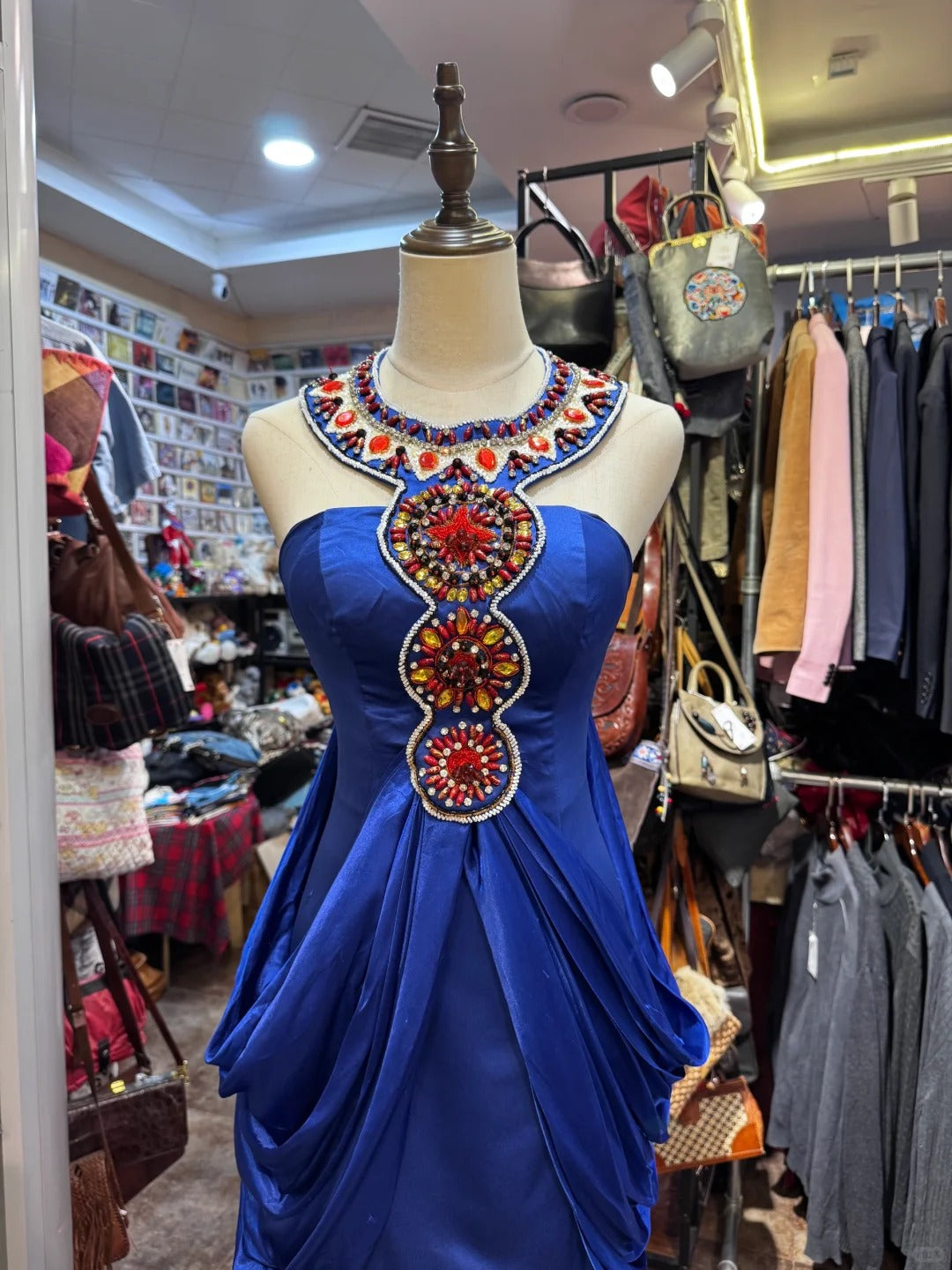 Blaues Edelstein langes Satin Ballkleid, Bankettkleid, Abendkleid gh4651