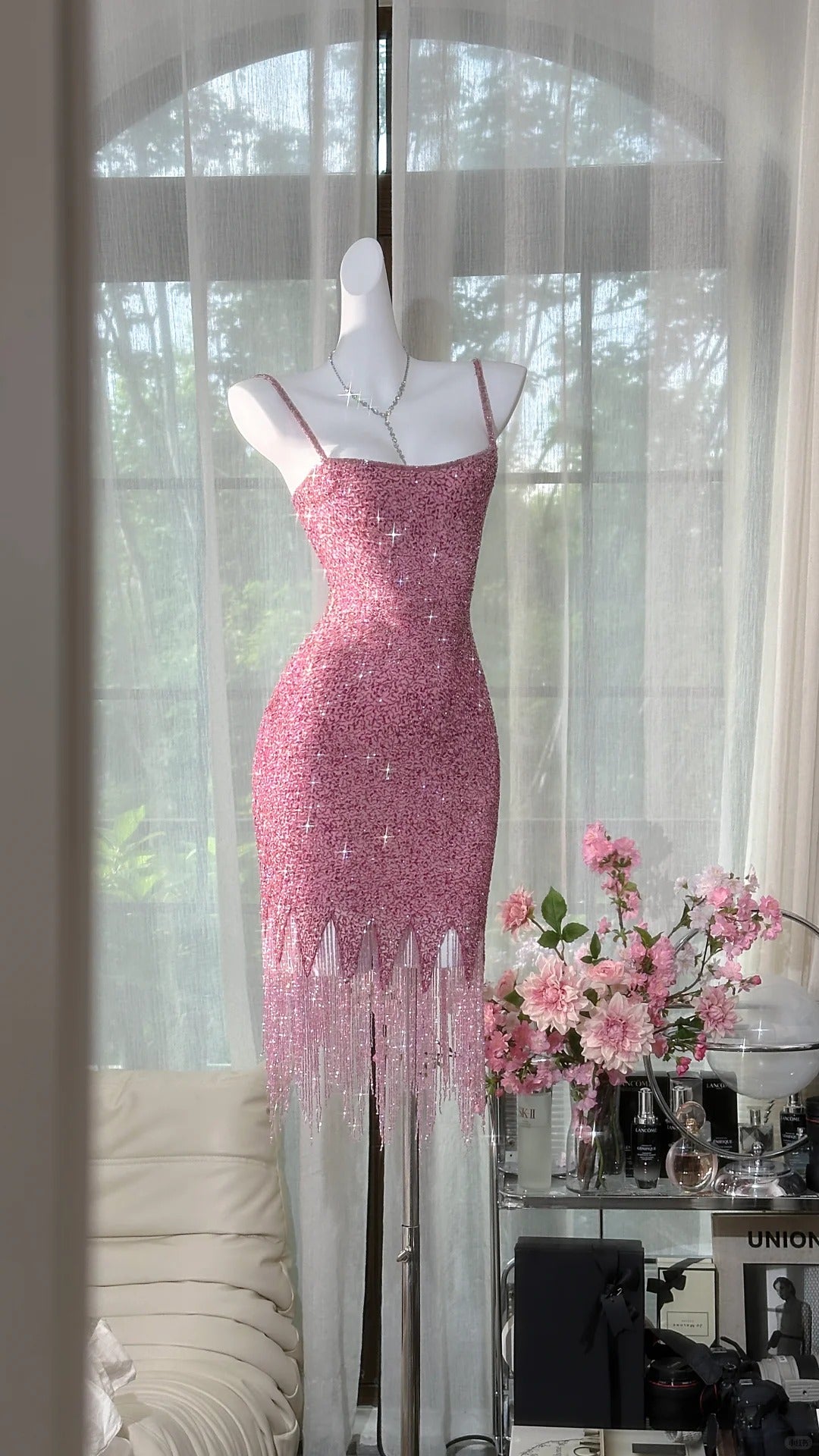 Rosa glänzendes Vintage Chiffon kurzes Homecoming-Kleid Ballkleid Abendkleid Partykleid gh4822