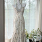 White Beaded Sparkling Ball Gown Long Chiffon Ball Gown Evening Gown Birthday Gown Wedding Gown gh4529