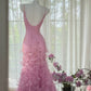 Vintage rosa und lila Meerjungfrau langes schmales Perlen verziertes elegantes Chiffon Homecoming-Kleid Ballkleid Abendkleid Geburtstagspartykleid Date-Kleid gh4682