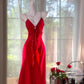 Rot Mode Sexy Elegante Satin Lange V-ausschnitt Ballkleid Abendkleid Hochzeit Party Kleid gh4845